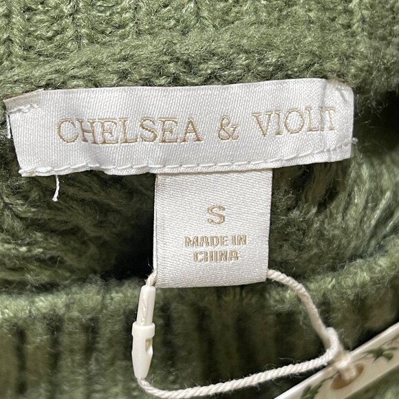New Chelsea & Violet Green Pom Sweater Size S Small Mock Neck - Picture 4 of 6